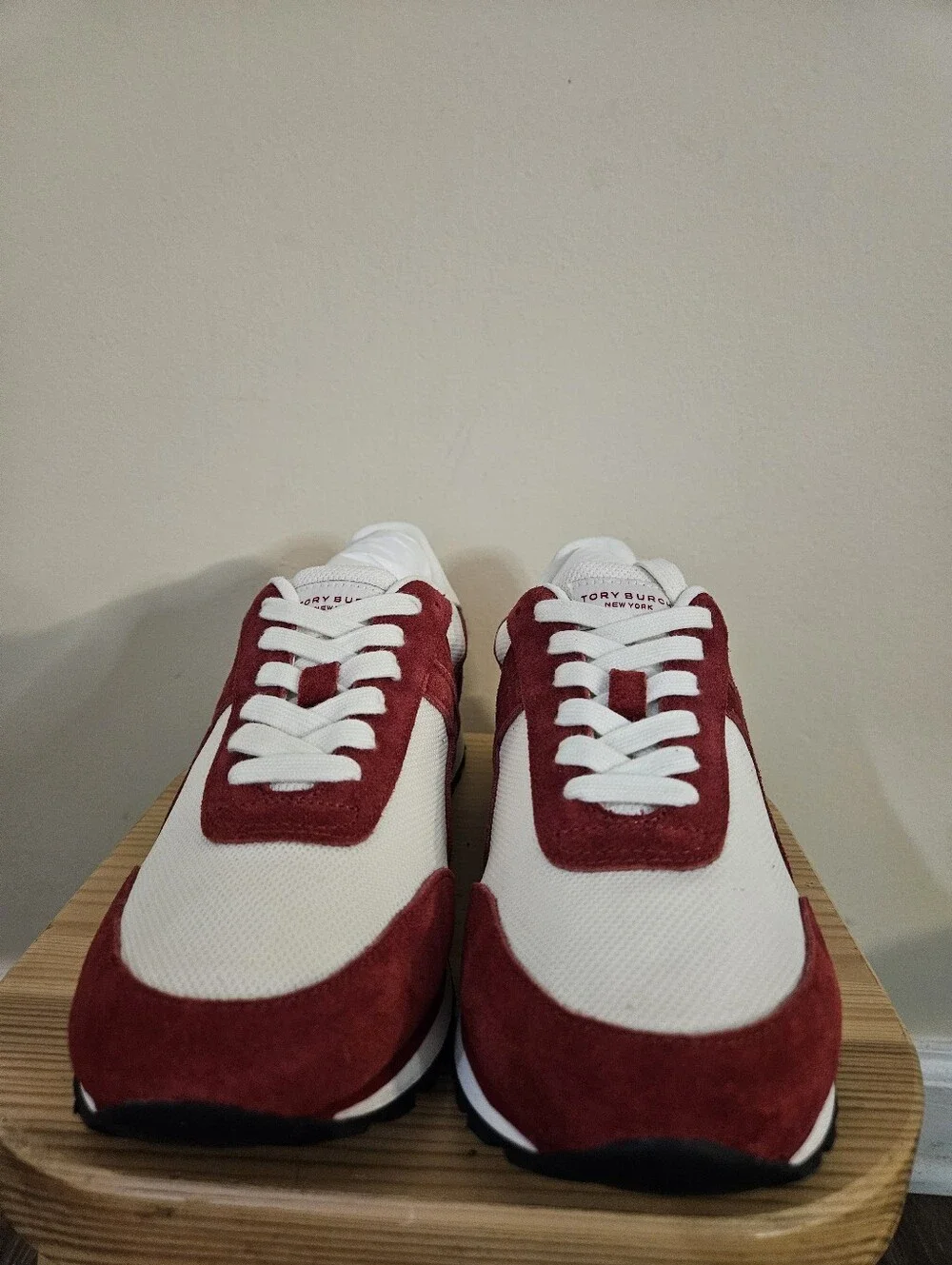 Tory Burch Women's  White and Burgundy Suede-Trim Sneakers, Size 8